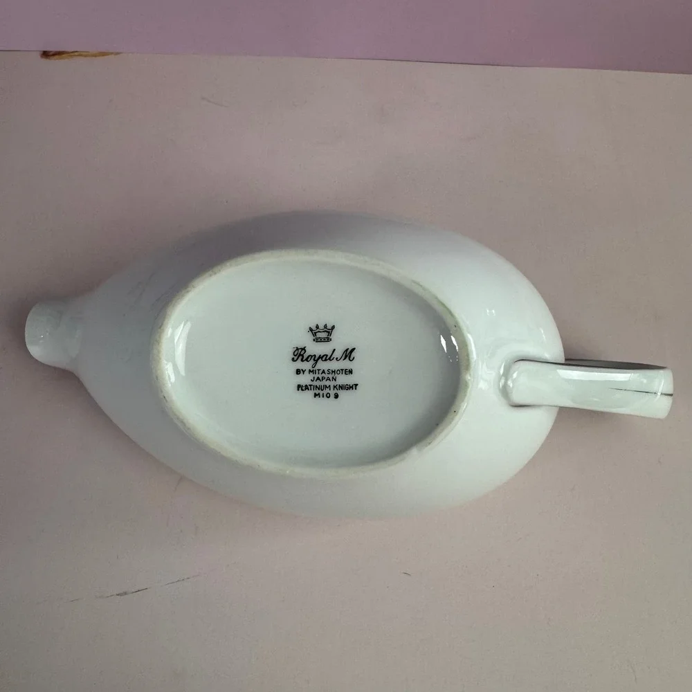 VTG Royal M by Mitashoten Japan Platinum Knight Gravy Boat White Silver M109 - Picture 5 of 9